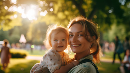 Happy mother and daughter in the summer park. The concept of a happy family.の素材