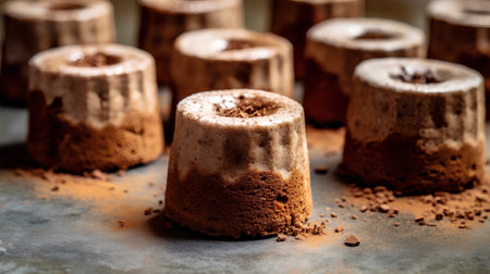 Chocolate cake with cocoa powder, selective focus. Toned.の素材