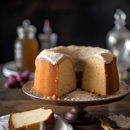 Slices of bundt cake on a wooden background. Selective focus.の素材