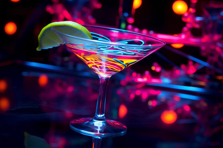 Cocktail in a martini glass with a lime on a dark backgroundの素材