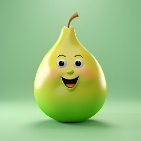 Funny pear character isolated on green background. 3d illustration.の素材