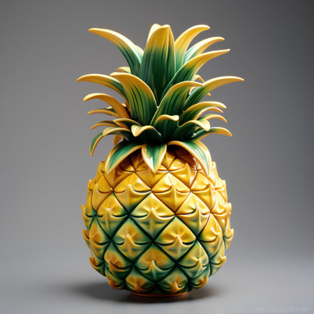 Pineapple on a gray background. 3d rendering. High resolution image.の素材