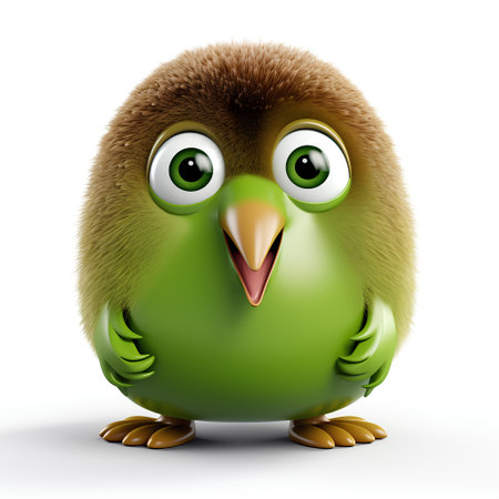 3d rendering of a cute green penguin isolated on white backgroundの素材