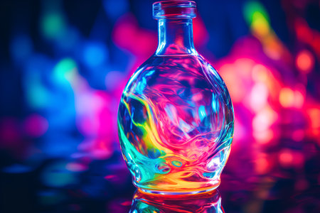 Bottle of alcoholic drink on the background of colored bokehの素材