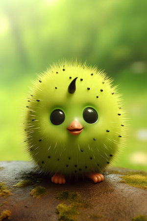 3d render of a cute green caterpillar on a green backgroundの素材