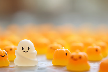 Funny ghost and smiley face made of plasticine. Halloween concept.の素材