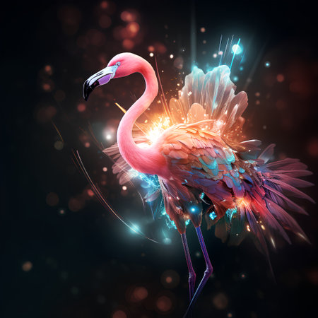 Flamingo on the background of the starry sky. 3d renderingの素材