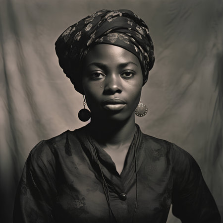 Portrait of a beautiful African woman wearing a headscarf.の素材
