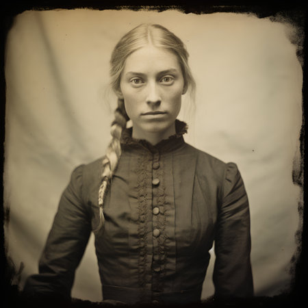 Portrait of a beautiful girl with braided hair in a vintage style.の素材