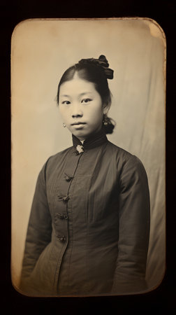Retro image of asian woman wearing traditional clothing, Thailand.の素材
