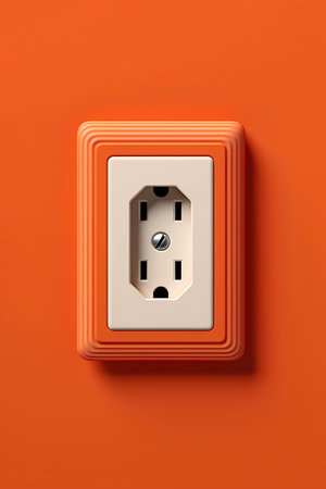Electrical socket on orange background. 3d illustration. Mock up.の素材