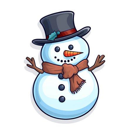 Snowman with bowtie and hat isolated on white background. Vector illustration.の素材