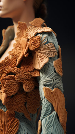 close up view of woman in stylish scarf isolated on black, fashion conceptの素材