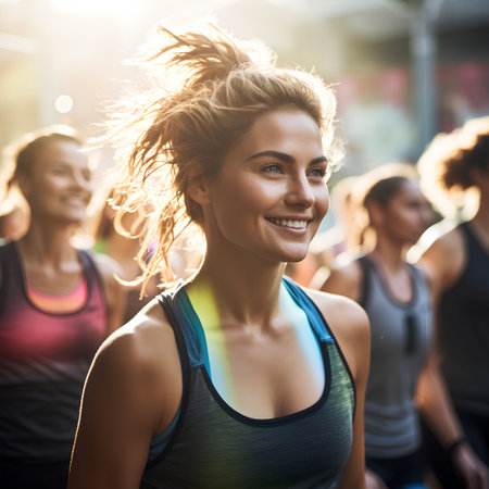 Fitness, sport, people and healthy lifestyle concept - smiling young woman running outdoorsの素材