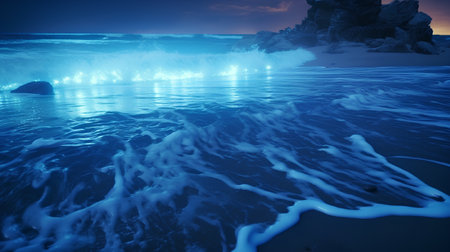 Fantasy seascape with blue sea and waves. 3d renderの素材
