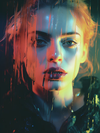 Portrait of a beautiful young woman with creative make-up.の素材