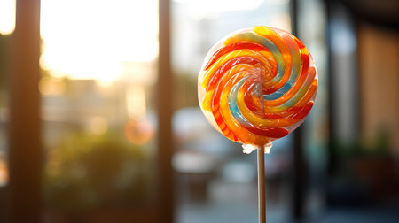 Colorful lollipop on blurred background. Sweet food concept.の素材
