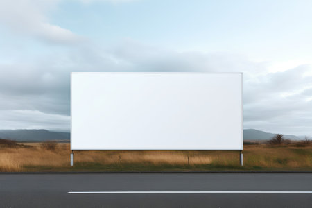 Blank billboard on the road with a cloudy sky background. 3d renderingの素材