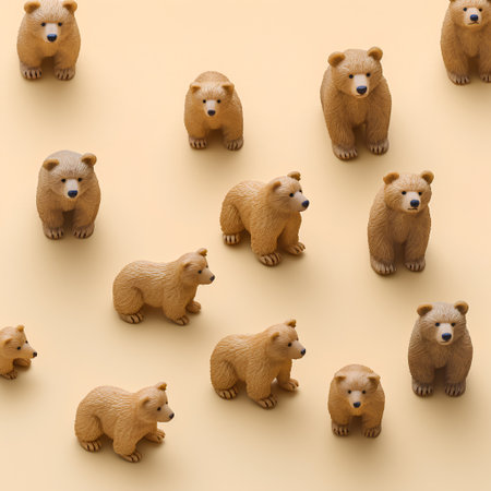 Seamless pattern of brown bears on a yellow background. 3d renderingの素材