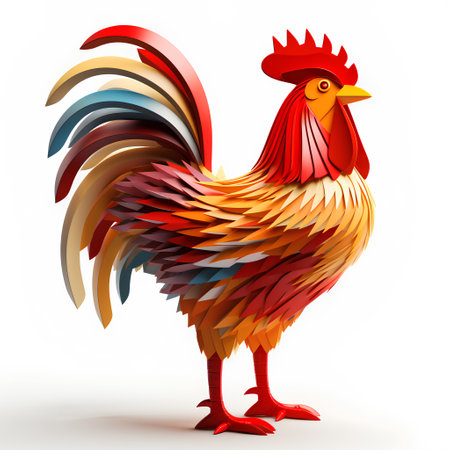 Rooster on a white background. 3d rendering, 3d illustration.の素材