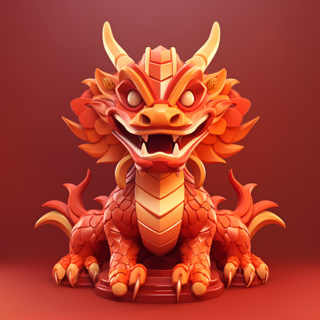 Chinese dragon statue on red background. 3d rendering, 3d illustration.の素材