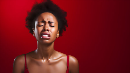 Portrait of a young african american woman on a red backgroundの素材