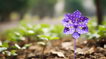 Paper pinwheel in the garden. Springtime concept. 3D Renderingの素材