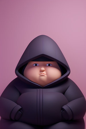 Vector illustration of a boy in a black winter jacket with hood.の素材