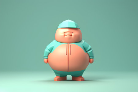 Fat character in a green cap and coat. 3d rendering.の素材