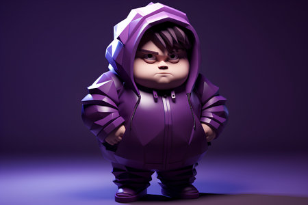 3d rendering of a boy in a purple raincoat with a hoodの素材
