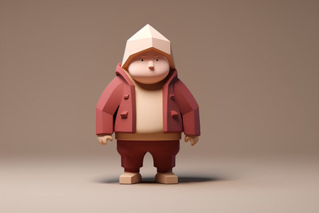 3D render of a little boy in a red jacket with a hoodの素材