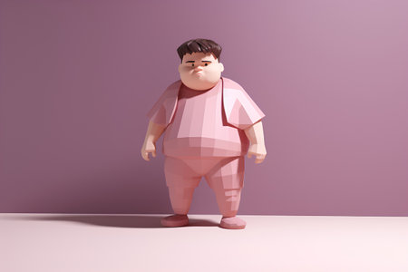 Fat boy in a pink pajamas. 3D rendering.の素材