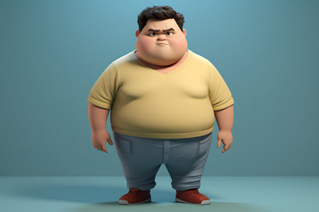 Fat man with big overweight, 3D illustration. Concept of obesityの素材