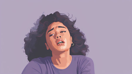 Portrait of a woman crying. Vector illustration in cartoon style.の素材