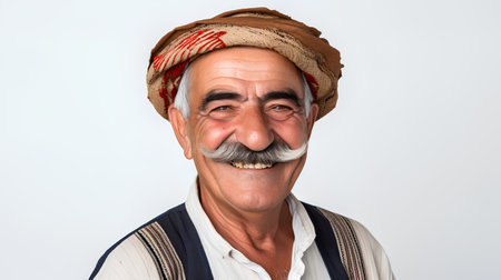Portrait of an old man with a mustache and a hat.の素材