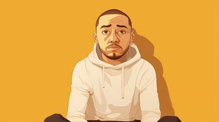 Portrait of a man in a white hoodie. Vector illustration.の素材