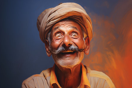 Portrait of a smiling old man with a turban on his head.の素材
