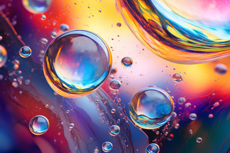 Water drops on colorful background, close-up. 3D renderingの素材