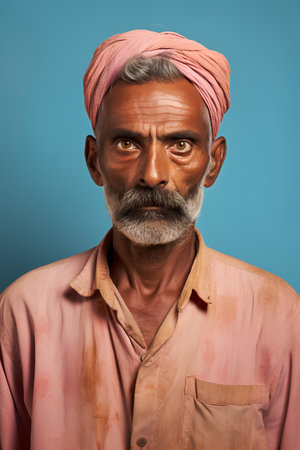 Portrait of Indian old man with turban on his head.の素材