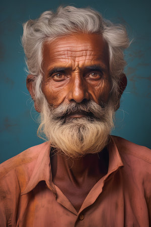 Portrait of an old Indian man with a beard and mustache.の素材