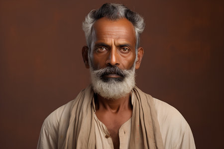Portrait of an old Indian man with grey beard and mustache.の素材