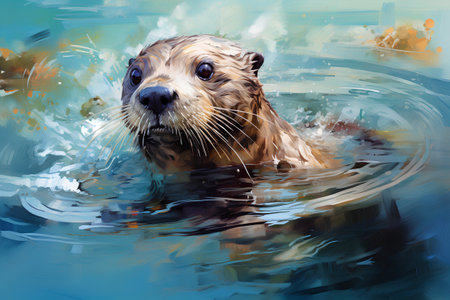 sea otter swimming in the water, digital painting, art illustrationの素材