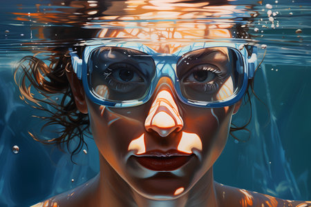 Futuristic portrait of a woman underwater. 3D rendering.の素材
