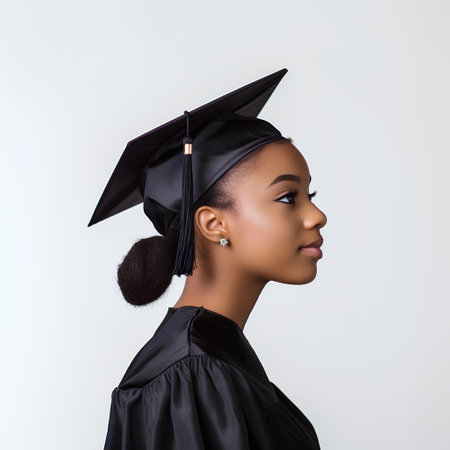 Portrait of a young african american woman wearing graduation cap and gownの素材