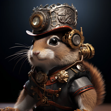 3d illustration of a cute gerbil in a steampunk costumeの素材