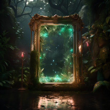 Beautiful fantasy landscape with vintage frame. 3D rendering. Fantasy forest.の素材