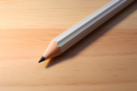 Pencil on wooden background. Close-up of a pencil.の素材