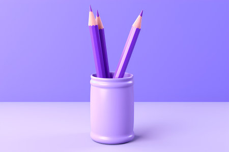 Purple pencils in a vase on a purple background. 3D renderingの素材
