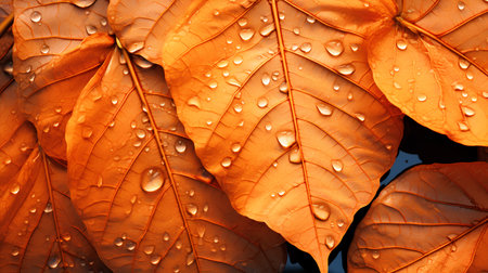 Water drops on autumn leaves. Natural background. Close-up.の素材