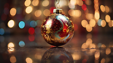Christmas bauble on bokeh background. New Year concept.の素材